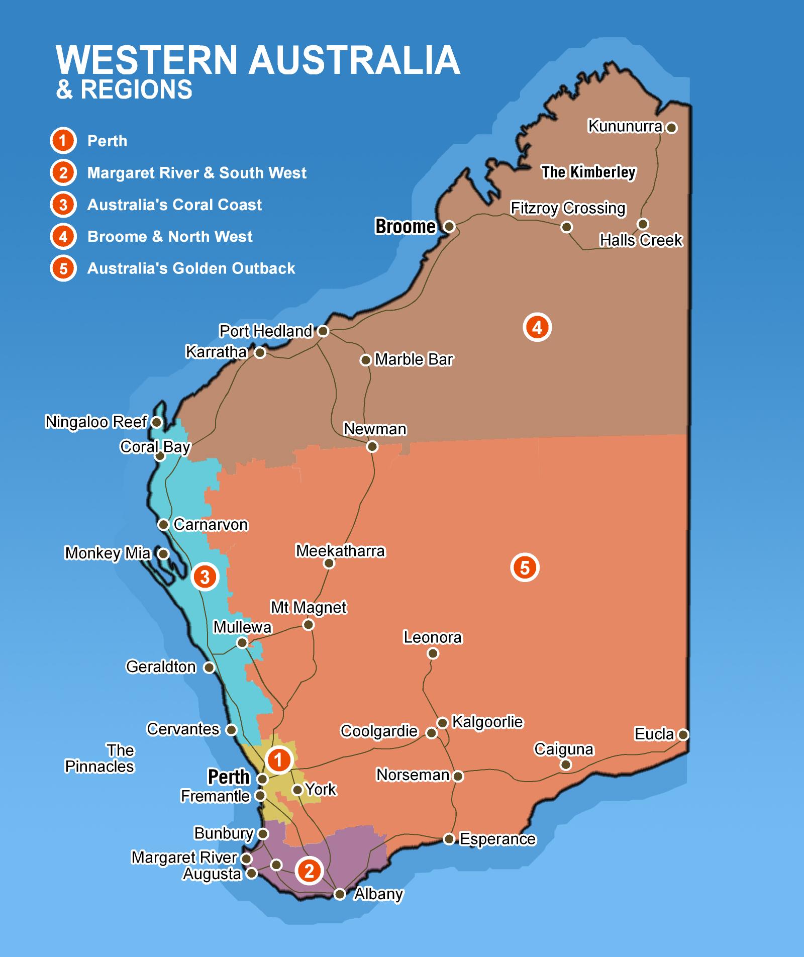 Perth Regional Area Map Map Of Western Australia